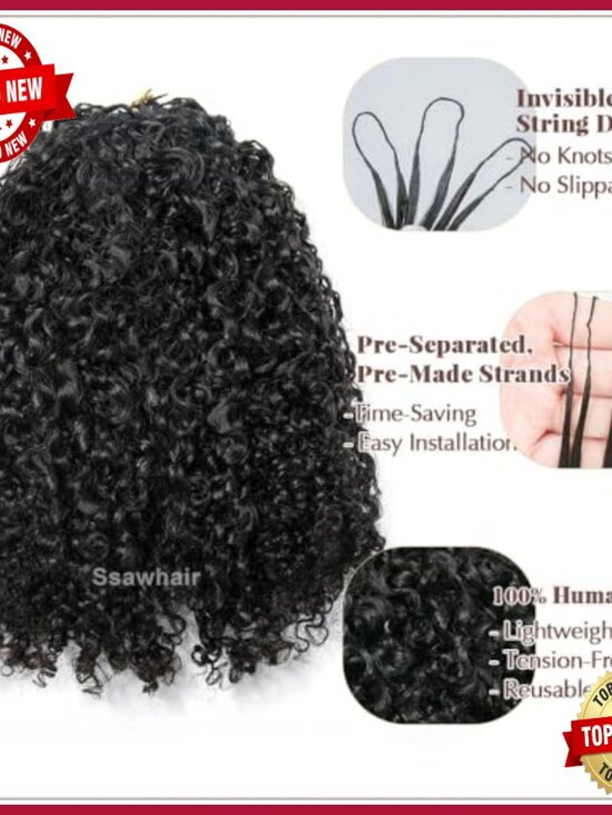 Kinky Curly Human Hair Extensions 18 Inch Knotless Feather Crochet main image 5